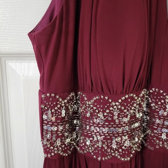R&M Richards burgundy wine color maxi gown dress with sequin waist Size … - Picture 8 of 8